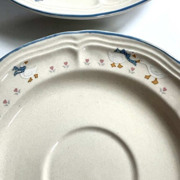 Vintage Brick Oven Stoneware Saucer Aunt Rhody Blue Goose Set Of 2 Plates 6.5" - Picture 5 of 9